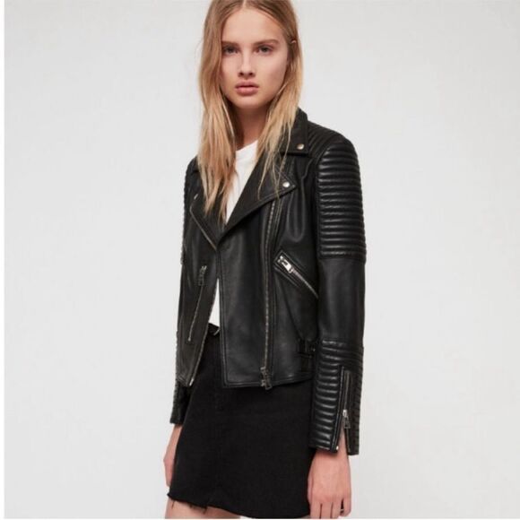 ALLSAINTS ESTELLA LEATHER BIKER JACKET - Picture 1 of 10